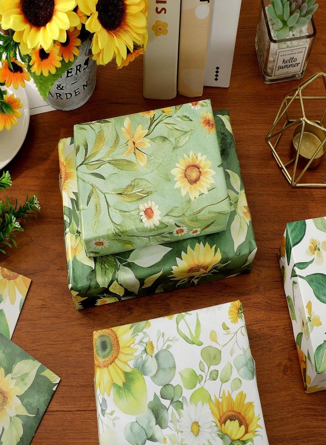 وولاين ورق تغليف هدايا من والين، 8 قطع، بنقشة عباد الشمس - ليس ملفوفًا - ورق تغليف هدايا مزين برسومات زهور مائية باللونين الأخضر والأصفر، مطوي بشكل مسطح، مناسب لحفلات الزفاف وأعياد الميلاد والعطلات والأعمال اليدوية، مقاس 19.7 × 27.6 بوصة - Image 4